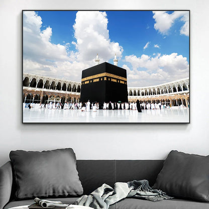 Abstract Muslim Kaaba Mecca Wall Picture Canvas Painting Wall Art Golden Art Posters Prints for Living Room Office Decoration