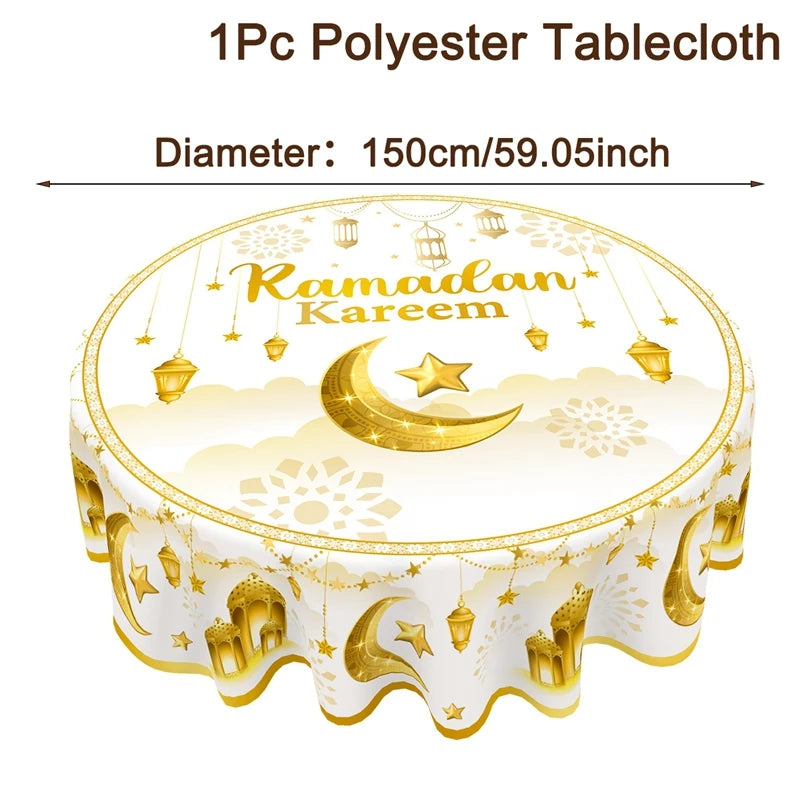 Ramadan Round Tablecloth Table Cover Ramadan Decoration 2026 for Home Ramadan Kareem Islamic Muslim Party Eid Al-Fitr Gift