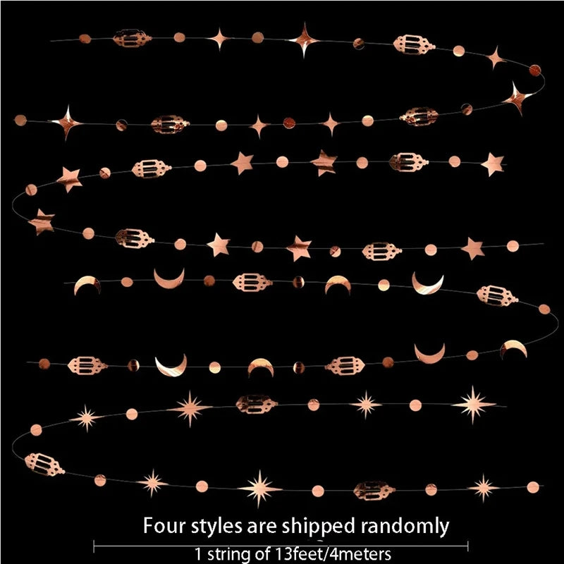 13Ft Iridescent Ramadan EID Mubarak Banner Decorations Hanging Star Moon Lamp Garlands Ramadan Mubarak Home Decor Birthday Party