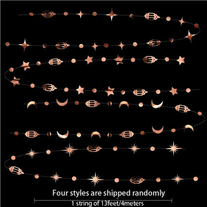 13Ft Iridescent Ramadan EID Mubarak Banner Decorations Hanging Star Moon Lamp Garlands Ramadan Mubarak Home Decor Birthday Party
