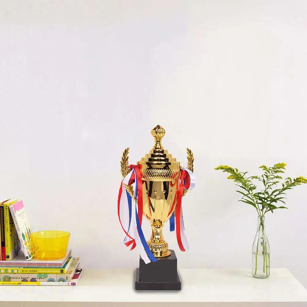 Large Gold Trophy Cup Trophy Colorful Ribbon Gold Award For Sports Tournaments Competitions Soccer Football League Match