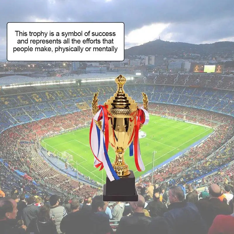 Large Gold Trophy Cup Trophy Colorful Ribbon Gold Award For Sports Tournaments Competitions Soccer Football League Match