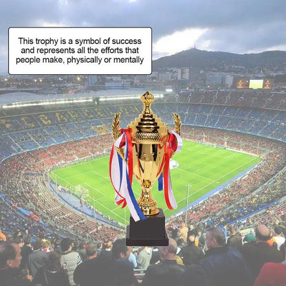 Large Gold Trophy Cup Trophy Colorful Ribbon Gold Award For Sports Tournaments Competitions Soccer Football League Match