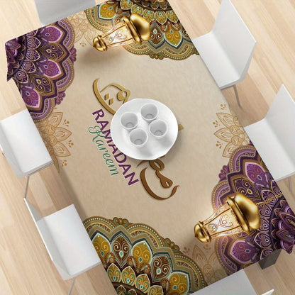1pc Elegant Ramadan Joyful Tablecloth - Rectangular polyester, perfect for Eid celebrations, washable table decoration.