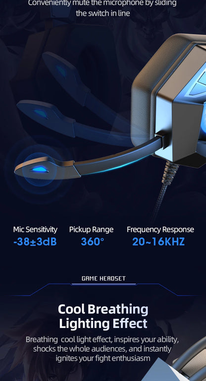 Professional Led Light Wired Gaming Headphones With Microphone For Computer PS4 PS5 Xbox Bass Stereo PC Gaming Headset Gifts