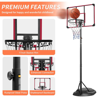 Portable Basketball Hoop System 7.5ft 9.2ft 32 Inch Adjustable Stand Backboard Wheels for Youth Adults Indoor Outdoor Basketball
