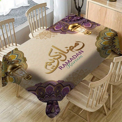 1pc Elegant Ramadan Joyful Tablecloth - Rectangular polyester, perfect for Eid celebrations, washable table decoration.