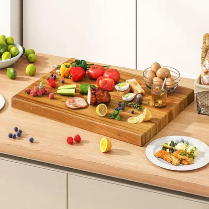 Extra Large 24 Inch Natural Reversible Teak Wood Cutting Board with Handle Specialty Tool for Kitchen Use