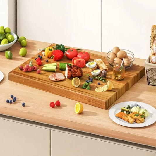 Extra Large 24 Inch Natural Reversible Teak Wood Cutting Board with Handle Specialty Tool for Kitchen Use