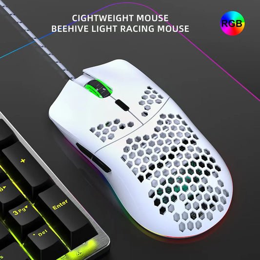 White Gaming Mouse RGB Lighting One-Hole Design Macro Programming Wired Compatible with Tablets Laptops for Office And Esports