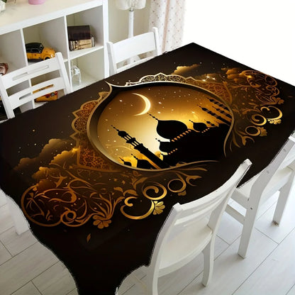 Ramadan Kareen Mubarak Tablecloth Party Decor Golden Moon Castle Print Eid Al Fitr Kitchen Dining Table Cloth Ramadan Decoration