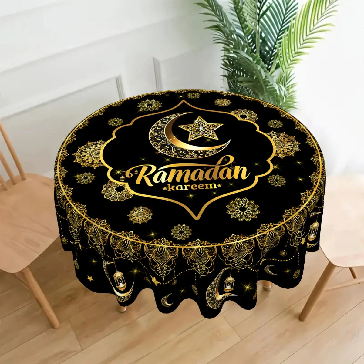 Ramadan Round Tablecloth Table Cover Ramadan Decoration 2026 for Home Ramadan Kareem Islamic Muslim Party Eid Al-Fitr Gift