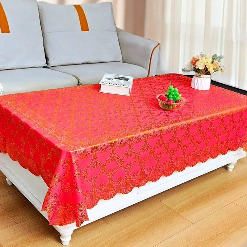 Europe and America Waterproof Lace Tablecloth Wash-Free Bronzing Dining Decoration Soft Dust-Proof Table Cover for Holiday Party