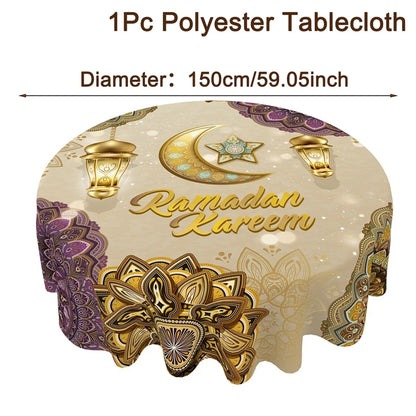Ramadan Round Tablecloth Table Cover Ramadan Decoration 2026 for Home Ramadan Kareem Islamic Muslim Party Eid Al-Fitr Gift