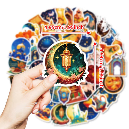 10/30/50pcs Ramadan Kareem Graffiti Stickers Golden Moon Muslim Party Cartoon Stickers Notebook Phone Luggage Decals Decoration