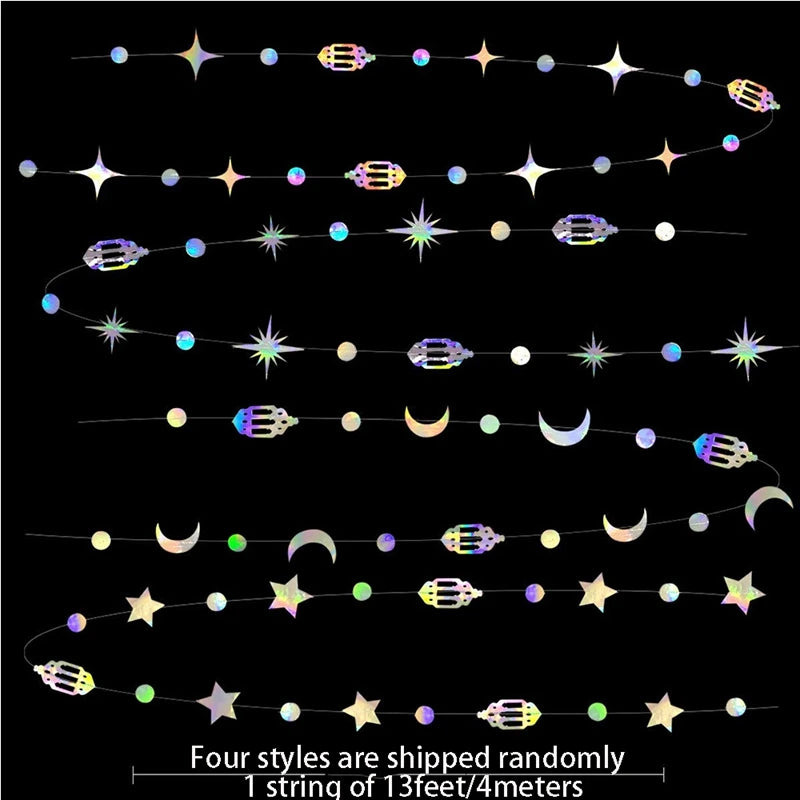 13Ft Iridescent Ramadan EID Mubarak Banner Decorations Hanging Star Moon Lamp Garlands Ramadan Mubarak Home Decor Birthday Party