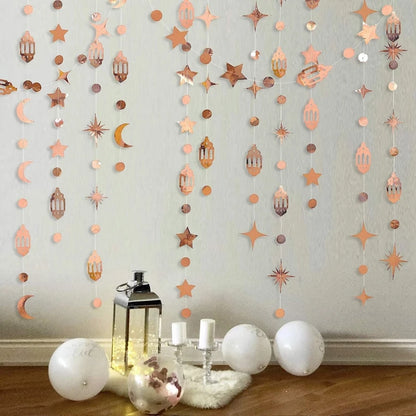 13Ft Iridescent Ramadan EID Mubarak Banner Decorations Hanging Star Moon Lamp Garlands Ramadan Mubarak Home Decor Birthday Party