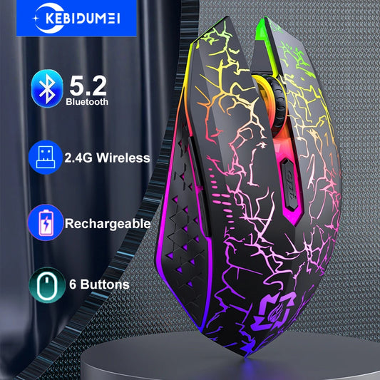 RGB Color 2.4G Wireless Mouse Bluetooth 5.2 Mouse Dual Mode Gaming Mouse Rechargeable Silent Mice For PC Laptop Tablet MacBook