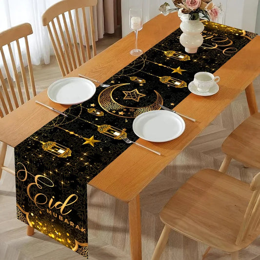 Ramadan Kareem Moon Star Table Runner Eid Mubarak Decorations 2026 For Home Islamic Muslim Party Supplies Chandelier Table Cover
