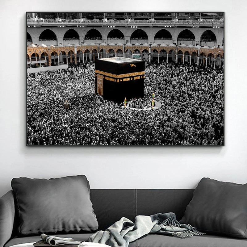 Abstract Muslim Kaaba Mecca Wall Picture Canvas Painting Wall Art Golden Art Posters Prints for Living Room Office Decoration