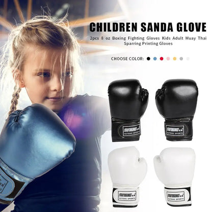 2pcs Boxing Training Fighting Gloves PU Leather Kids Breathable Muay Thai Sparring Punching Karate Kickboxing Professional Glove