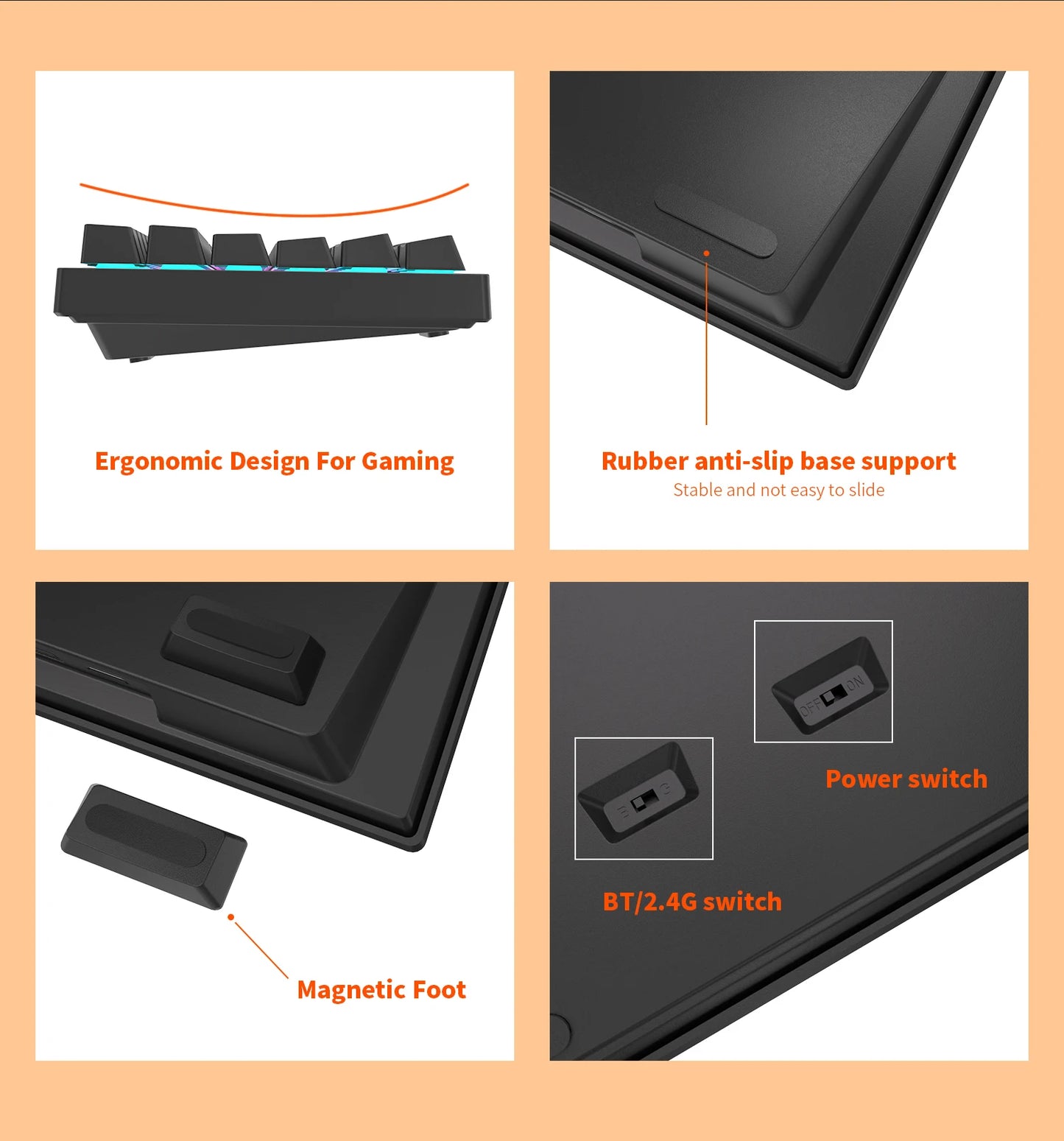 RK84 Royal Kludge Brazilian Wireless Gaming Keyboard 84 Keys RGB Tri-Mode BT5.0/2.4G/Wired Hot-Swappable Mechanical Keyboards