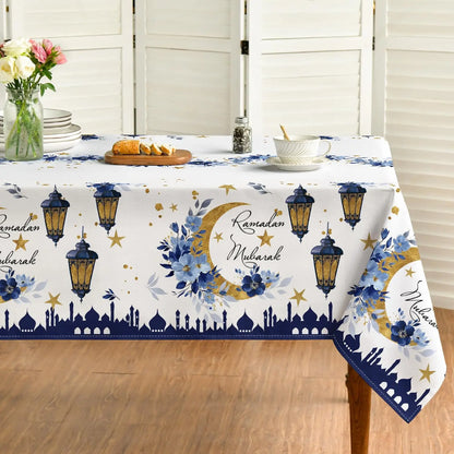 Ramadan Eid Mubarak Star Waterproof Tablecloth Holiday Party Decor Reusable Seasonal Rectangle Table Cover Dining Table Decor