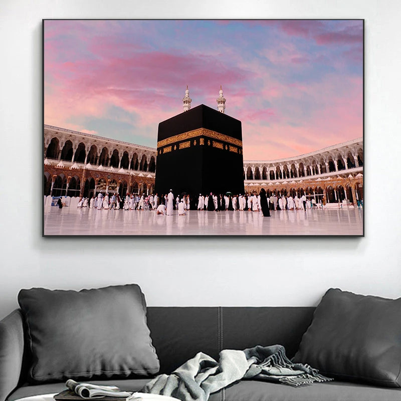 Abstract Muslim Kaaba Mecca Wall Picture Canvas Painting Wall Art Golden Art Posters Prints for Living Room Office Decoration