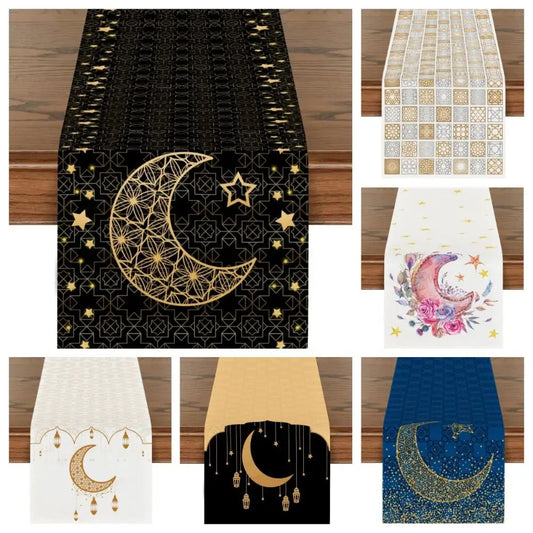 Vintage Ramadan Table Runner Washable Watercolor Flowers Ramadan Decorations Reusable Elegant Floral Islamic Table Runner