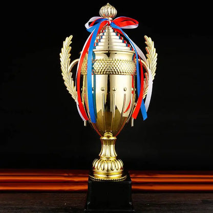 Large Gold Trophy Cup Trophy Colorful Ribbon Gold Award For Sports Tournaments Competitions Soccer Football League Match
