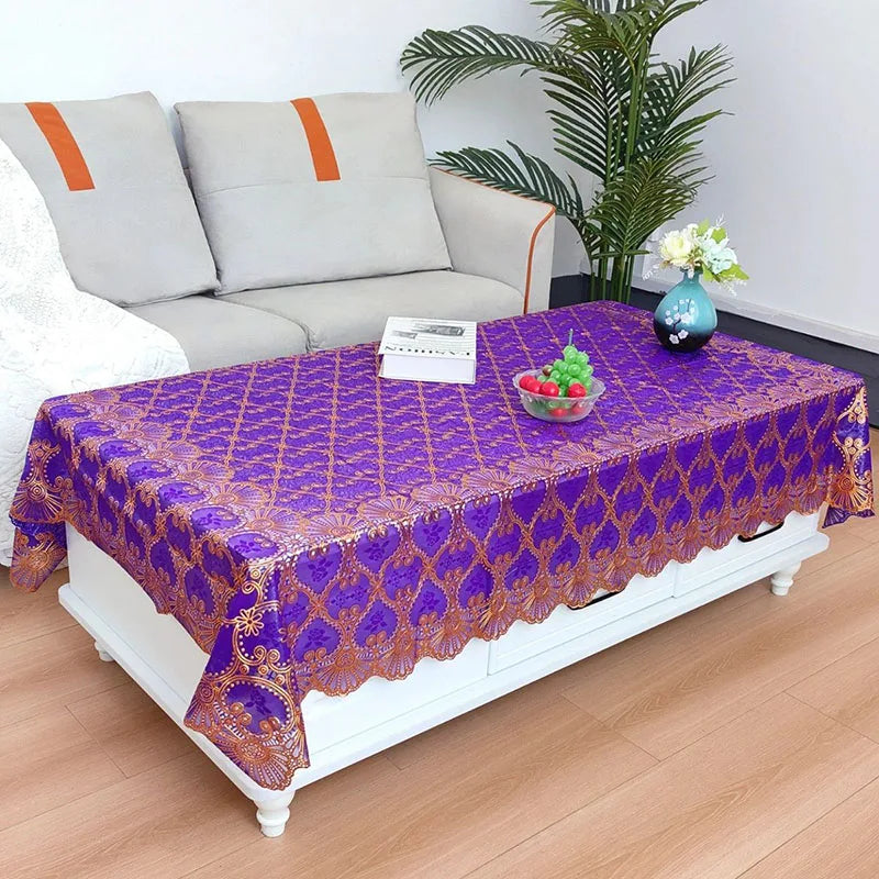 Europe and America Waterproof Lace Tablecloth Wash-Free Bronzing Dining Decoration Soft Dust-Proof Table Cover for Holiday Party