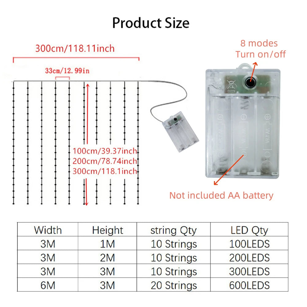 Ramadan Decoration for Home Battery Power LED Curtain Light String Wedding Birthday Party Decor 2026 Valentine's Day Eid Mubarak