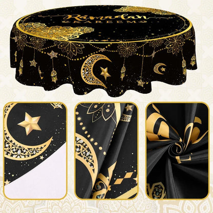 Ramadan Round Tablecloth Table Cover Ramadan Decoration 2026 for Home Ramadan Kareem Islamic Muslim Party Eid Al-Fitr Gift