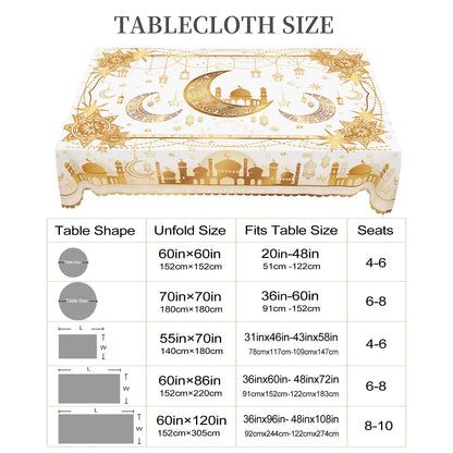 1 Piece of Muslim Ramadan Themed Round and Rectangular Tablecloth, Available in 5 Sizes, Exquisite Star and Moon and Mosque Pattern Printed Tablecloth, Embossed Edge Craftsmanship, Ramadan Period Home Dining Table Decoration,