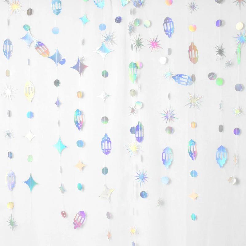 13Ft Iridescent Ramadan EID Mubarak Banner Decorations Hanging Star Moon Lamp Garlands Ramadan Mubarak Home Decor Birthday Party