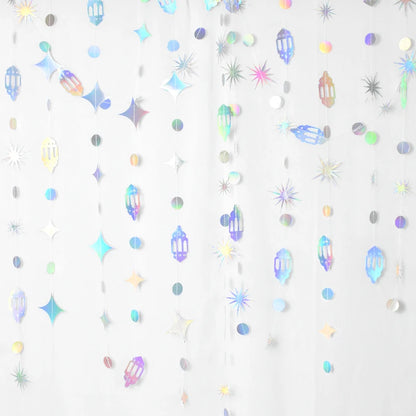 13Ft Iridescent Ramadan EID Mubarak Banner Decorations Hanging Star Moon Lamp Garlands Ramadan Mubarak Home Decor Birthday Party