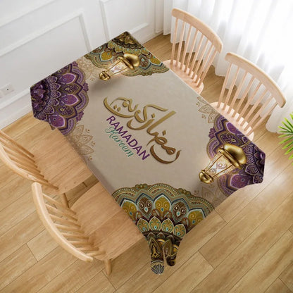 1pc Elegant Ramadan Joyful Tablecloth - Rectangular polyester, perfect for Eid celebrations, washable table decoration.