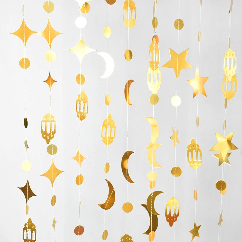 13Ft Iridescent Ramadan EID Mubarak Banner Decorations Hanging Star Moon Lamp Garlands Ramadan Mubarak Home Decor Birthday Party