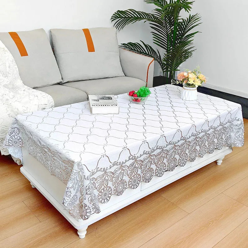 Europe and America Waterproof Lace Tablecloth Wash-Free Bronzing Dining Decoration Soft Dust-Proof Table Cover for Holiday Party