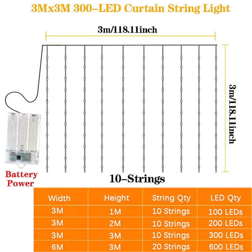 Ramadan Decoration for Home Battery Power LED Curtain Light String Wedding Birthday Party Decor 2026 Valentine's Day Eid Mubarak
