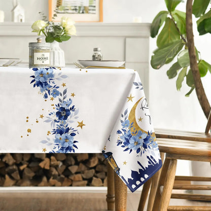 Ramadan Eid Mubarak Star Waterproof Tablecloth Holiday Party Decor Reusable Seasonal Rectangle Table Cover Dining Table Decor