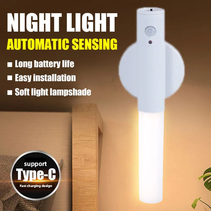 Smart Motion Sensor Night Light Rechargeable Magnetic Wall Lamp LED Induction Light for Corridor Bedroom Stair Hallway Bathroom