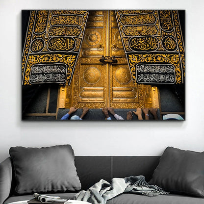 Abstract Muslim Kaaba Mecca Wall Picture Canvas Painting Wall Art Golden Art Posters Prints for Living Room Office Decoration