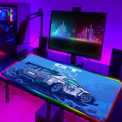 Gamer Sports Cars RGB Mouse Pad for Computer Desks Desktops Setup Gaming Accessories Large LED Mouse Pad 90x40 Colorful Mouspad
