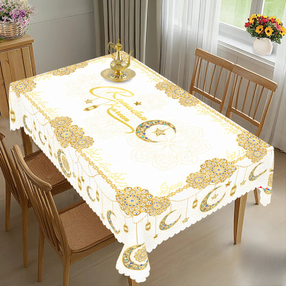Ramadan Mubarak Star Moon Lanterns Waterproof Tablecloth Table Decor Eid Al Fitr Kitchen Dining Tablecloth Ramadan Decorations
