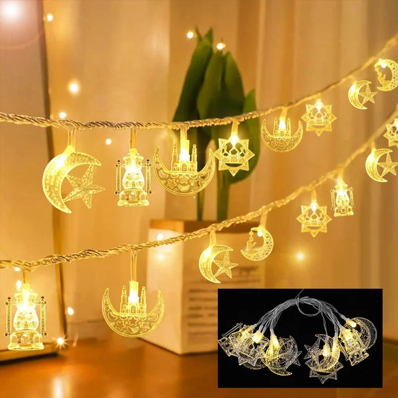 1.5M 10LED EID Mubarak LED String Lights Islam Muslim Festival Party Moon Star Castle Lantern Ramadan Home Decoration 2024 New