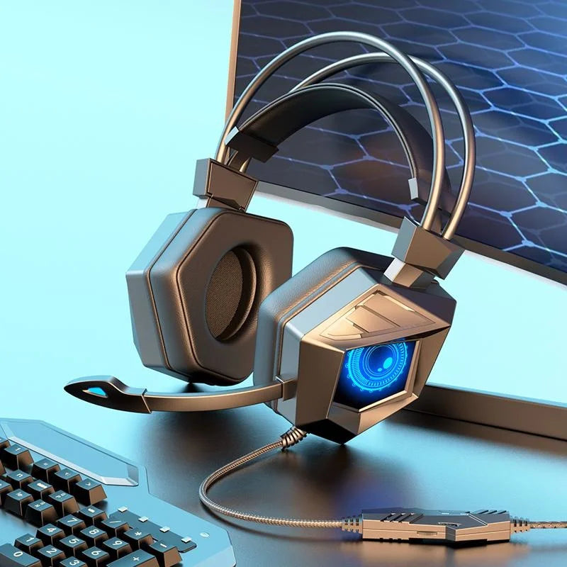 3.5mm USB Wired Controlled Headset Dragon Eyes Luminous Gaming Cute Cat Ear Headworn Computer Earphones with Mic  For PC Laptop