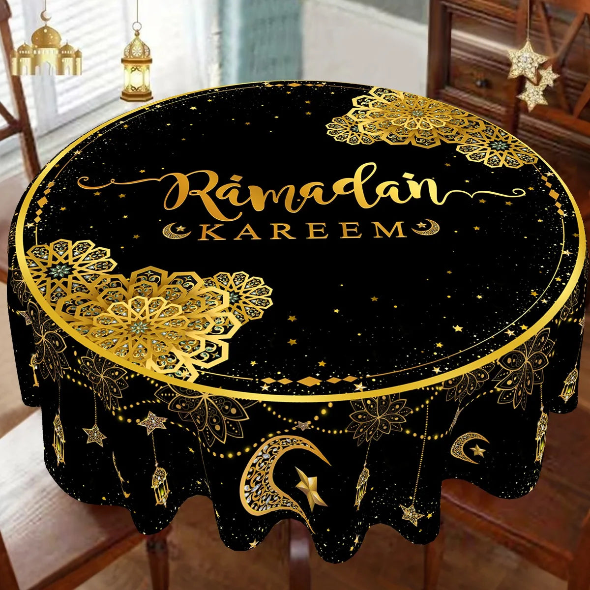 Ramadan Round Tablecloth Table Cover Ramadan Decoration 2026 for Home Ramadan Kareem Islamic Muslim Party Eid Al-Fitr Gift
