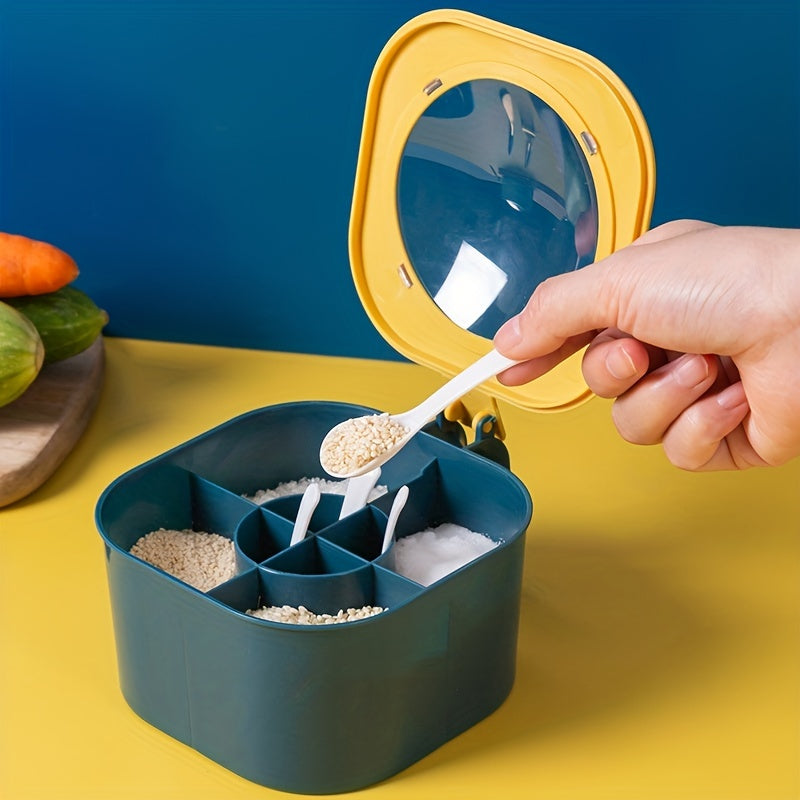 Four Compartments All-in-one Seasoning Box Kitchen Salt Seasoning Box Condiment Box Set Home With Spoon Spice Bottle Jar For Restaurant Eid Al-Adha Mubarak