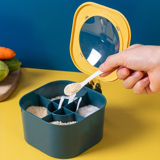 Four Compartments All-in-one Seasoning Box Kitchen Salt Seasoning Box Condiment Box Set Home With Spoon Spice Bottle Jar For Restaurant Eid Al-Adha Mubarak